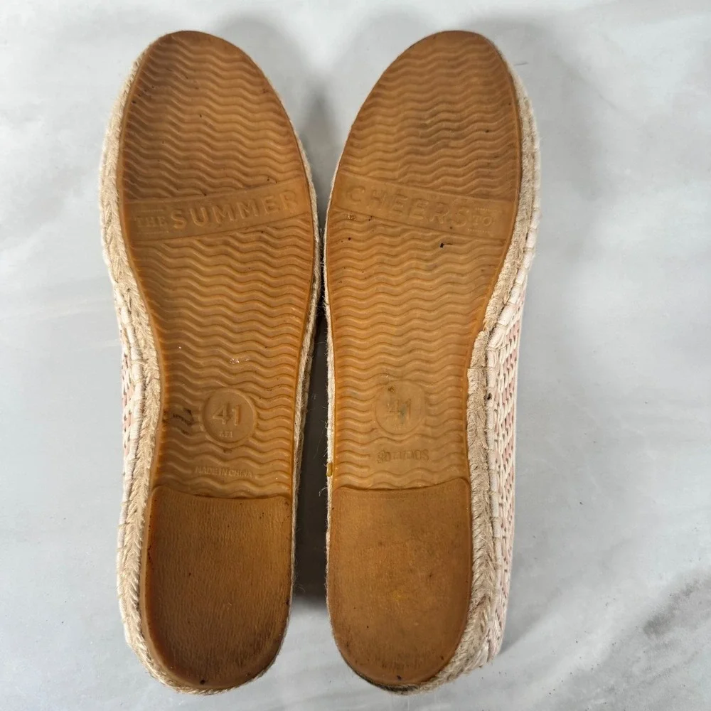 Soludos Woven Espadrilles Slip On Flats Pale Pink White‎ Resort Cruise Size 41